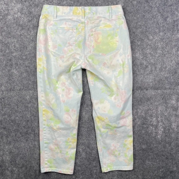 J Jill Women's 4P Authentic Fit Cropped Jeans Stretch Tie Dyed Pastel Floral Art - Picture 8 of 8